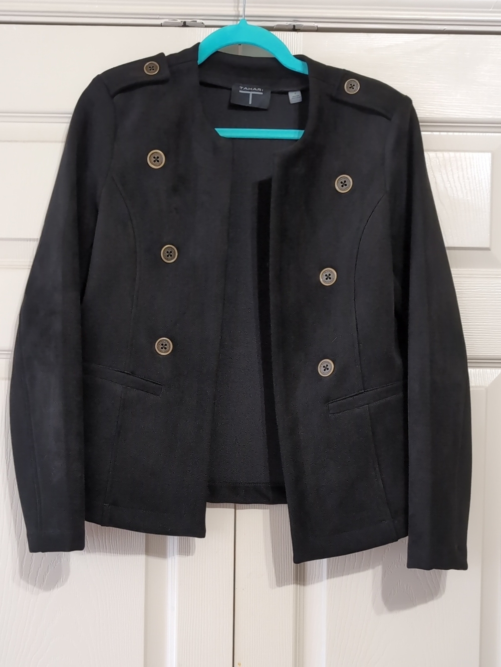 Tahari Black Double-Breasted Faux-Suede Blazer